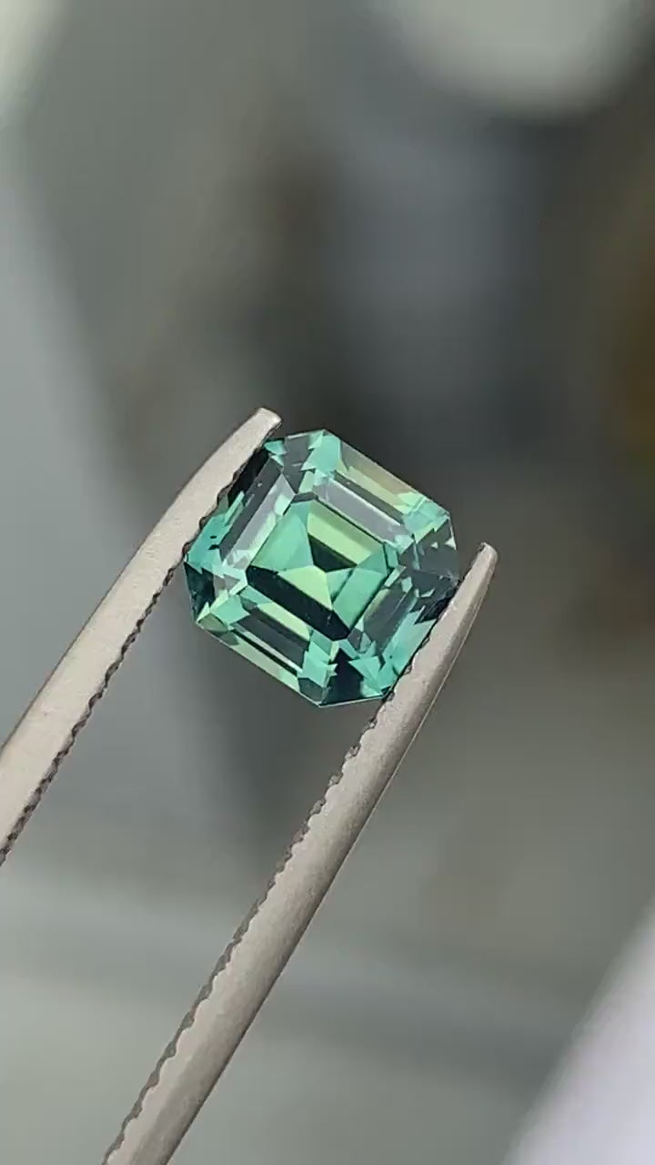2.06 Ct Asscher Cut Bi-Color Teal Green Sapphire, 6.5mm x 6.15mm x 5.05mm