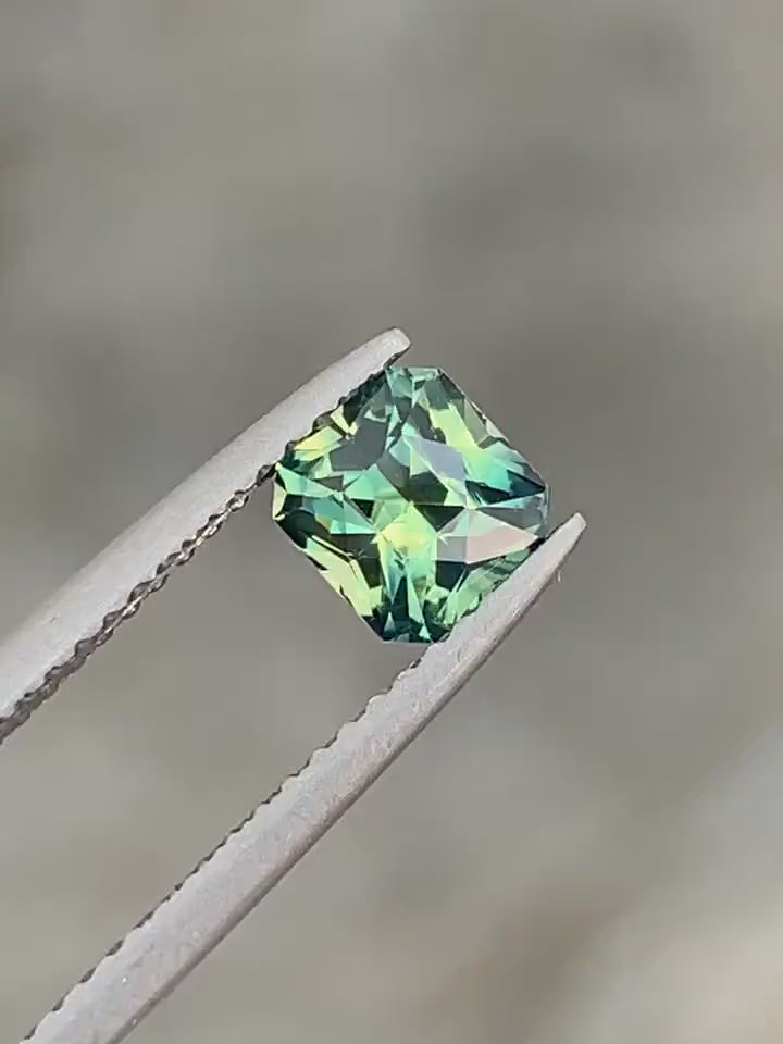 1.01 Ct Asscher Cut Bi-Color Teal Green Sapphire, 5.4mm x 5.1mm x 4.1mm