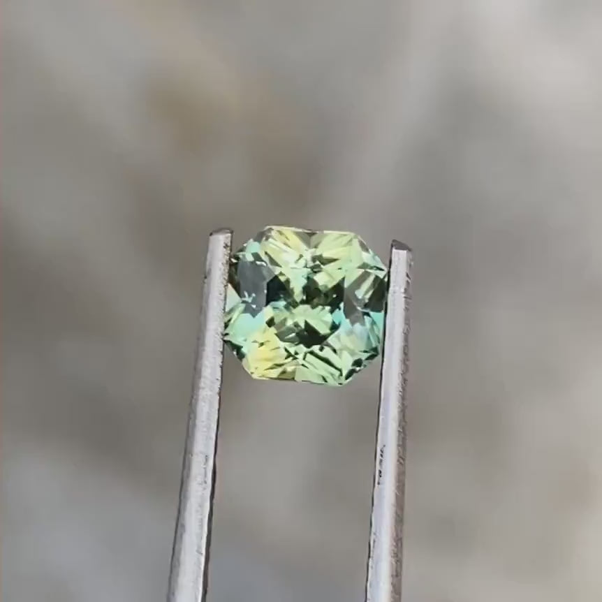 1.18 Ct Asscher Cut Bi-Color Teal Yellow Sapphire, 5.7mm x 5.5mm x 4mm