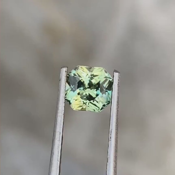 1.18 Ct Asscher Cut Bi-Color Teal Yellow Sapphire, 5.7mm x 5.5mm x 4mm