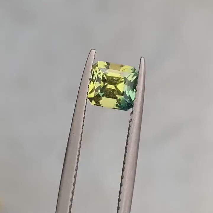 1.05 Ct Asscher Cut Bi-Color Yellow Green Sapphire, 5.6mm x 5.1mm x 4.0mm