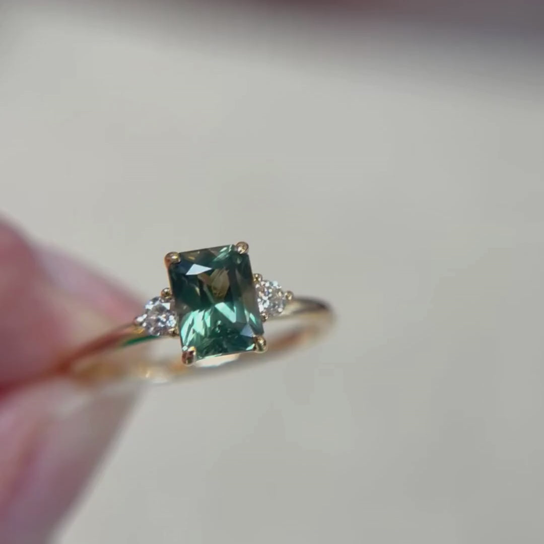 Edie Emerald Cut Green Sapphire Modern Unique Engagement Ring (Setting Only)