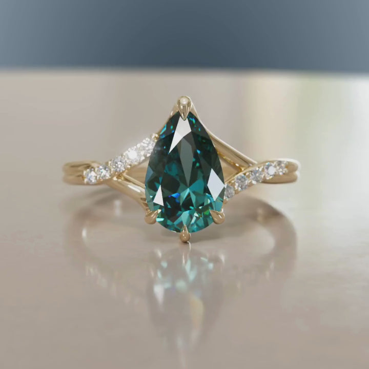 Anillo de compromiso de fantasía único Faye Pear Zafiro Azul (Solo montura)