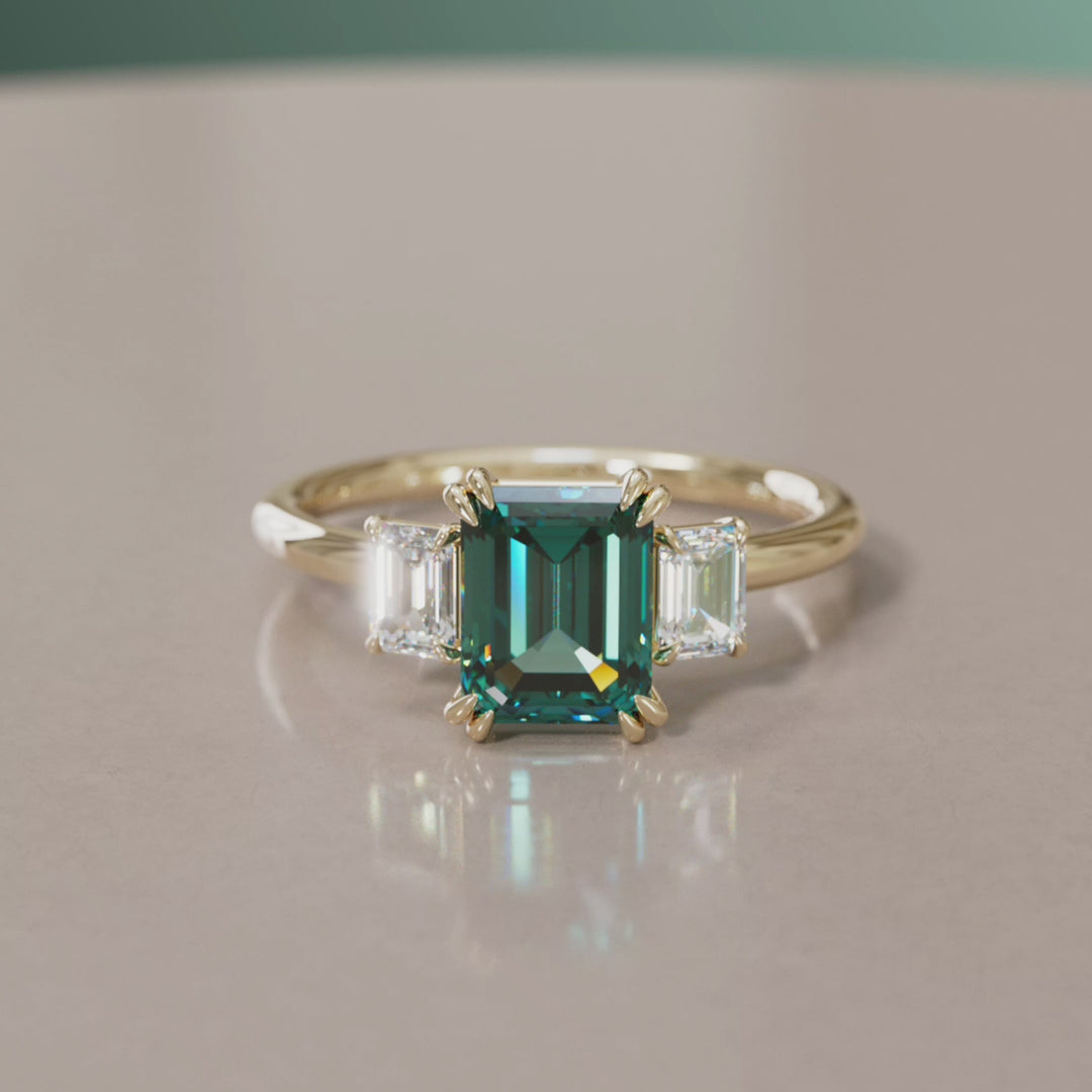 Bague de fiançailles moderne unique Art déco en saphir teal taille émeraude Atlahua (monture seulement)