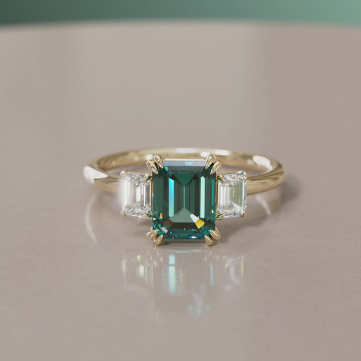 Bague de fiançailles moderne unique Art déco en saphir teal taille émeraude Atlahua (monture seulement)