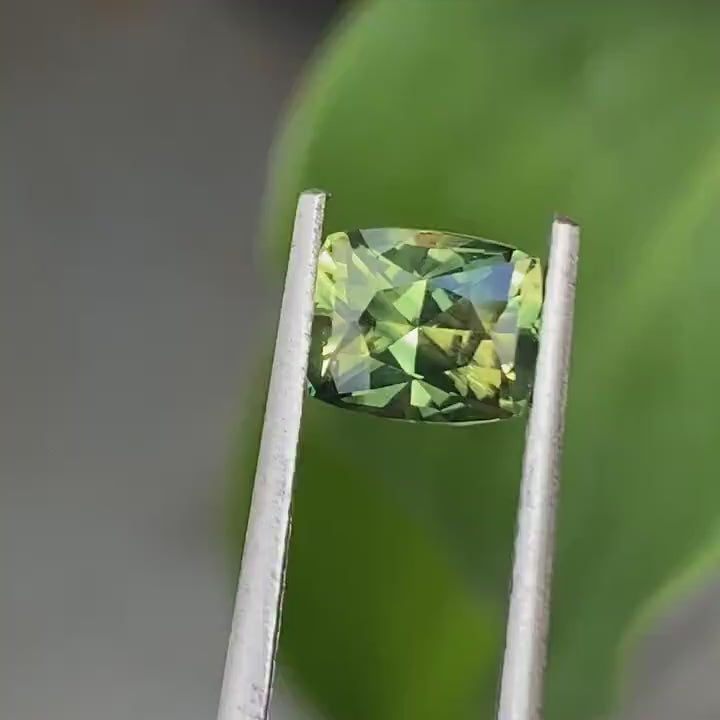 1.58 Ct Подушкоподібний огранювання двокольоровий зелений жовтий сапфір, 6.9mm x 5.6mm x 4.5mm