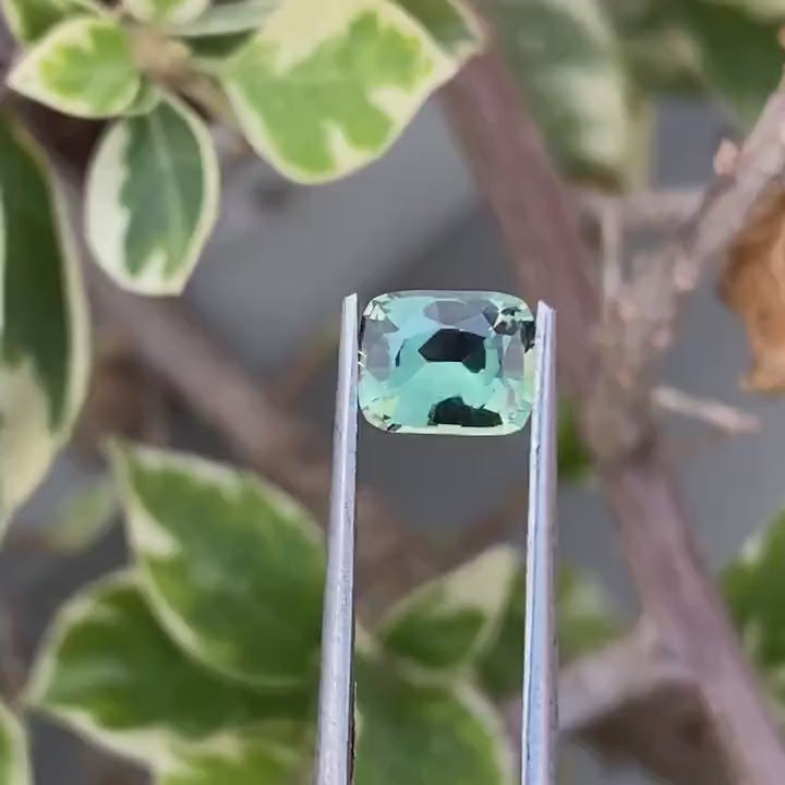 1.24 Ct Cushion Cut Bi-Color Teal Green  Sapphire, 7.0mm x 5.6mm x 3.5mm