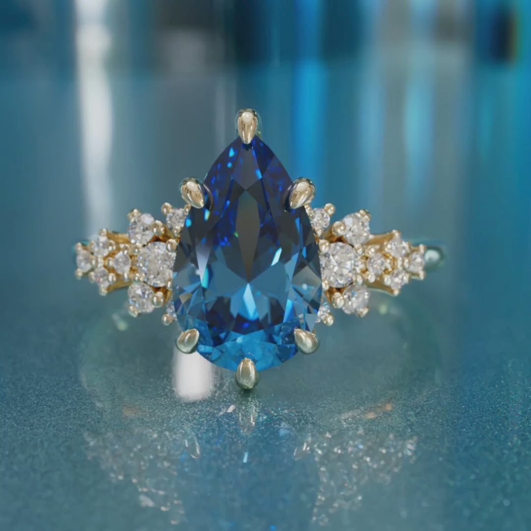 Alwynn Pear Blue Sapphire Unique Vintage Engagement Ring (Setting Only)