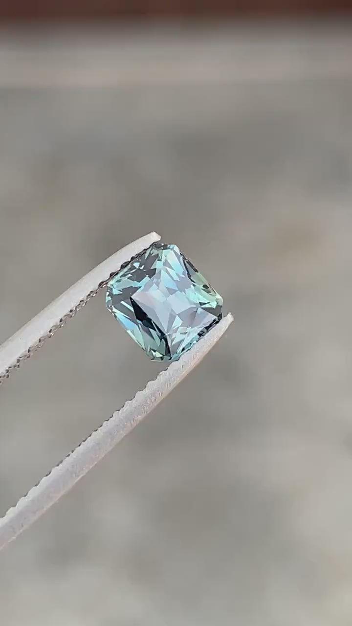 1.16 Ct Asscher Cut Bi-Color Teal Green Sapphire, 5.9mm x 5.4mm x 3.6mm