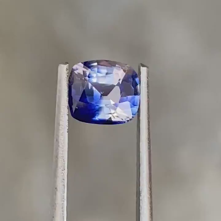 1.03 Ct Cushion Cut Bi-Color Blue White Sapphire, 6.1mm x 4.1mm x 3.6mm