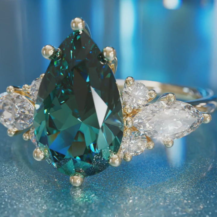 Anillo de compromiso de fantasía único Serena Pear Teal Sapphire (Solo engaste)
