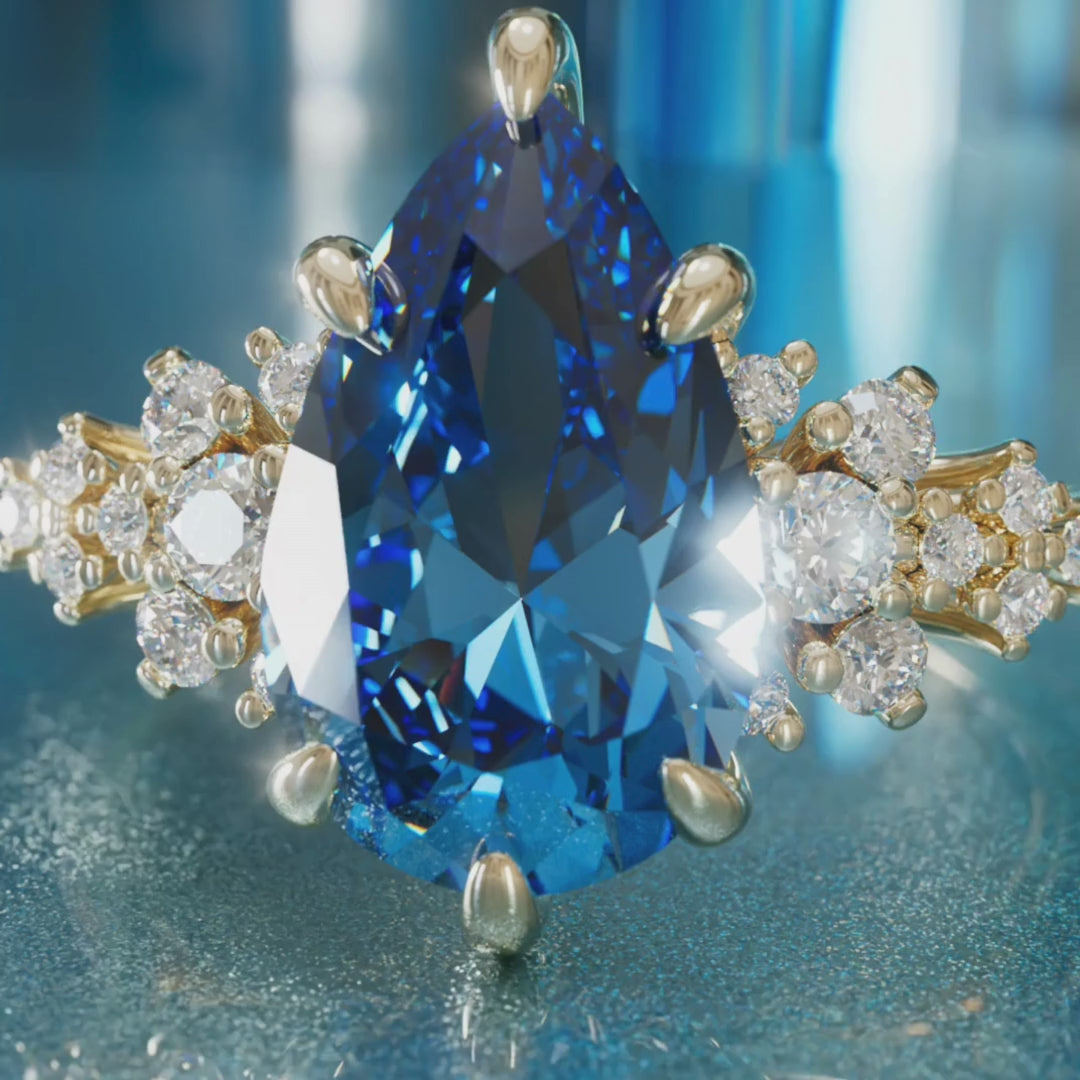 Alwynn Pear Blue Sapphire Unique Vintage Engagement Ring (Setting Only)