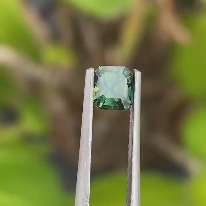 0.83 Ct Asscher Cut Bi-Color Green Yellow Sapphire, 5.1mm x 4.8mm x 3.7mm