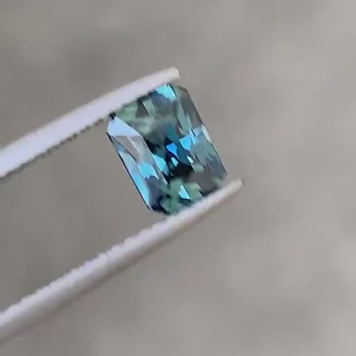 1.20 Ct Radiant Cut Bi-Color Teal Green Sapphire,  6.6mm x 5.0mm x 3.8mm