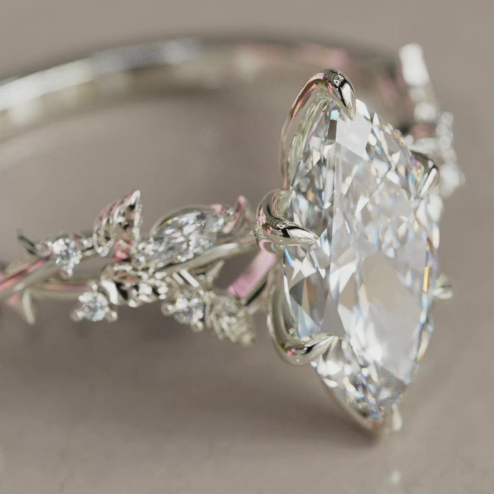 Rosewood Marquise Lab Diamond Engagement Flower Ring Nature Inspired (Setting Only)