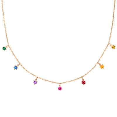 Rainbow Gemstone Gold Charm Fringe Necklace By Valley Rose Ethical Jewelry
