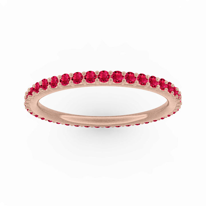 Red Ruby Eternity Ring, Gold Wedding Stacking Band By Valley Rose Ethical Jewelry