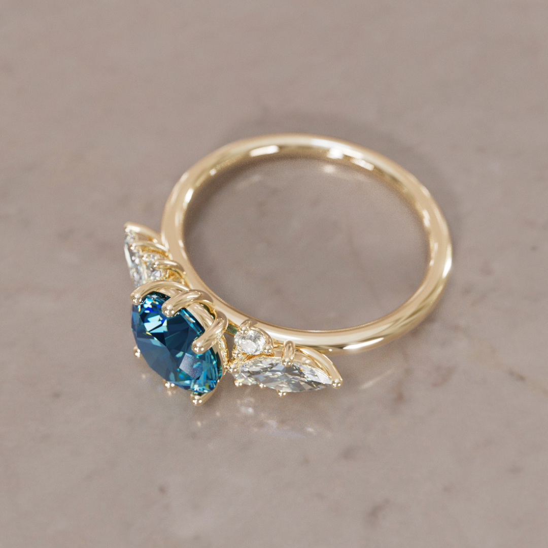 Rosalin Round Blue Sapphire Unique Fantasy Engagement Ring By Valley Rose