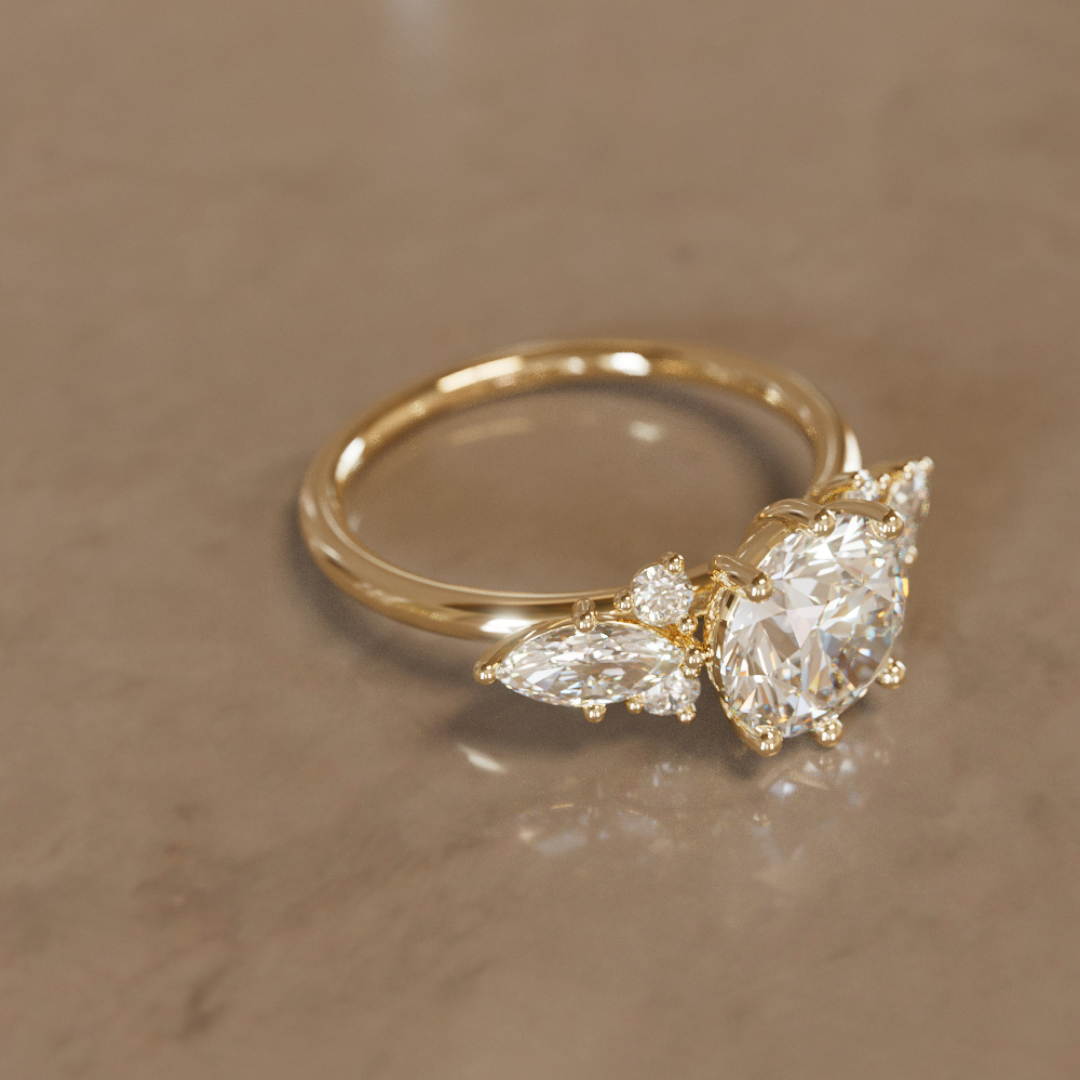 Rosalin Round Lab Diamond Unique Vintage Engagement Ring By Valley Rose