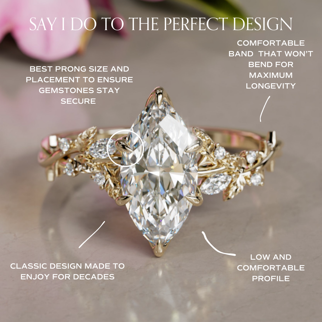 Rosewood Marquise Lab Diamond Engagement Flower Ring Nature Inspired By Valley Rose