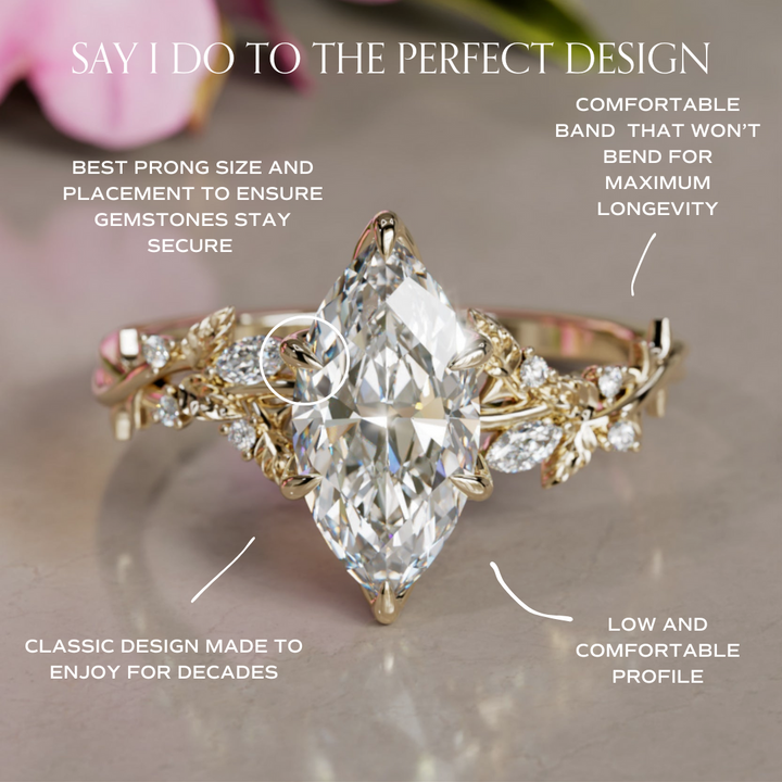 Rosewood Marquise Lab Diamond Engagement Flower Ring Nature Inspired By Valley Rose