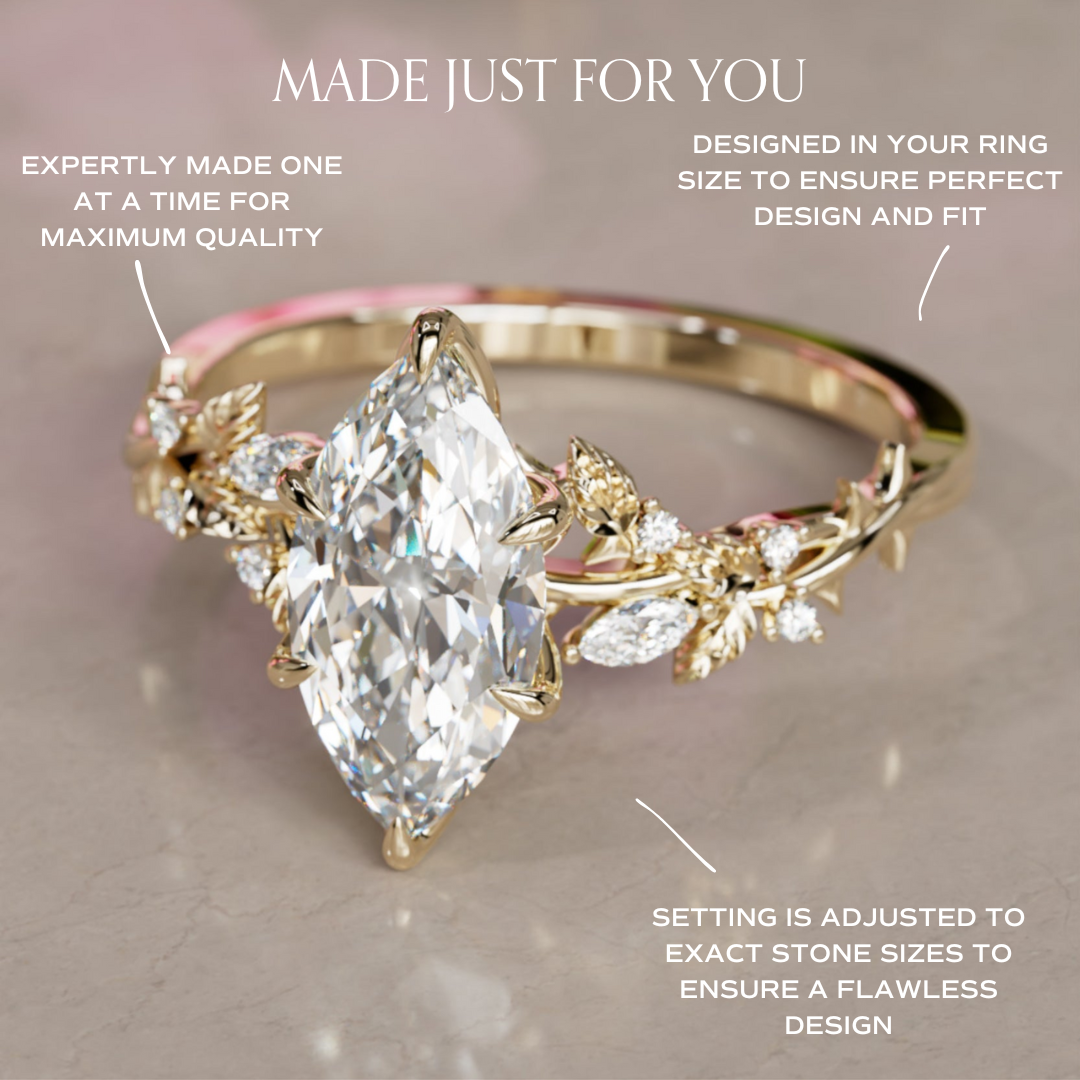 Rosewood Marquise Lab Diamond Engagement Flower Ring Nature Inspired By Valley Rose