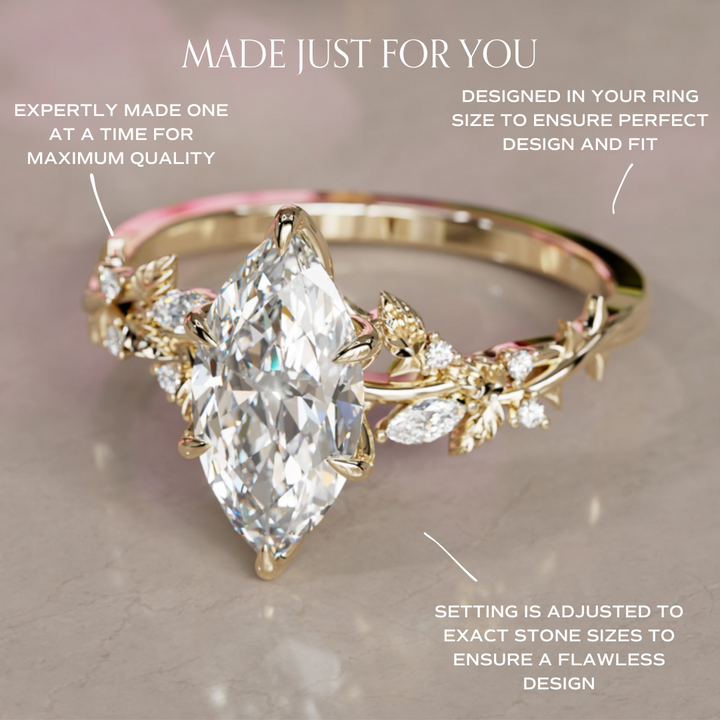 Rosewood Marquise Lab Diamond Engagement Flower Ring Nature Inspired By Valley Rose