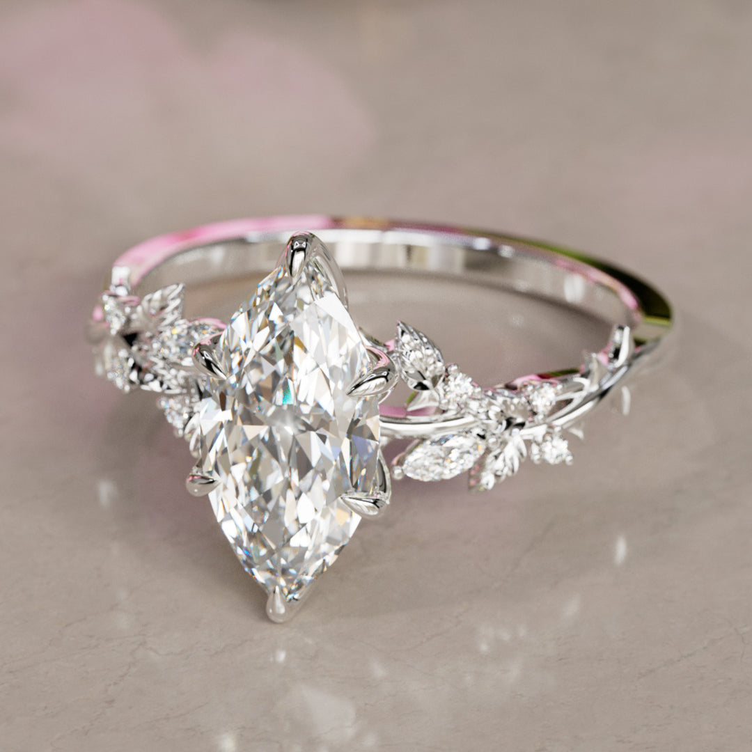 Rosewood Marquise Lab Diamond Engagement Flower Ring Nature Inspired By Valley Rose