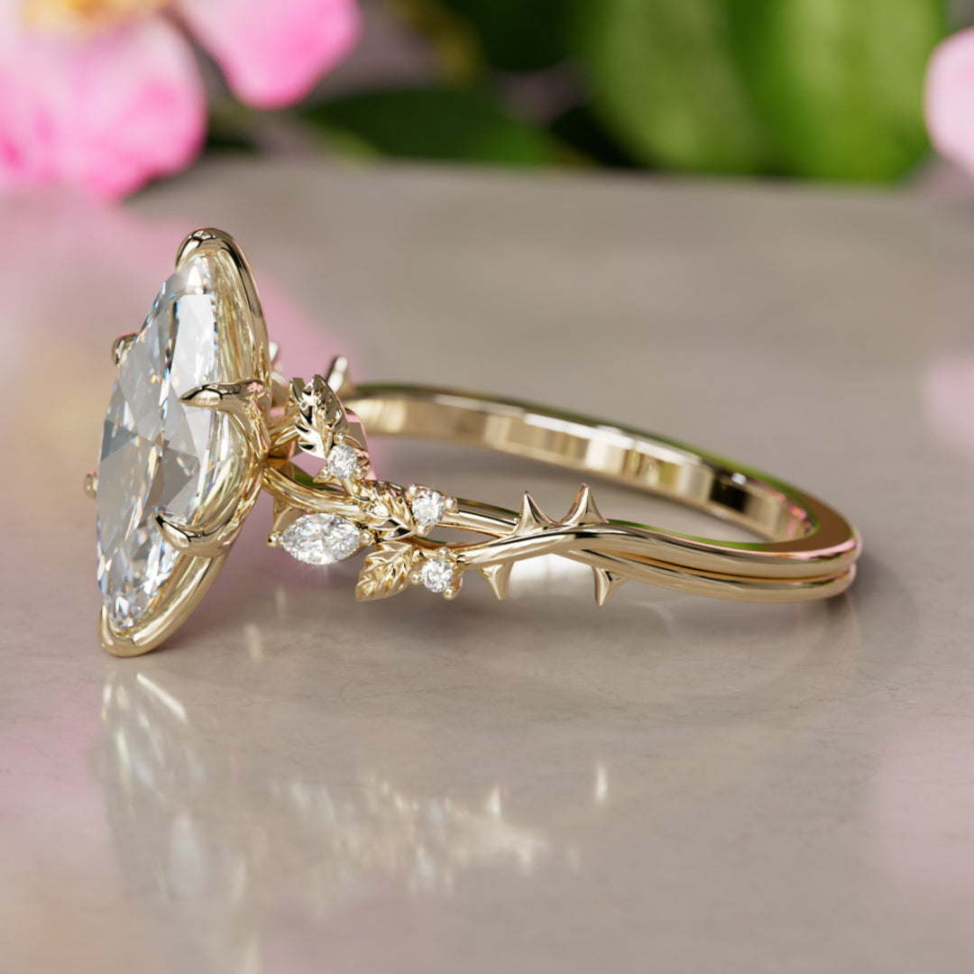 Rosewood Marquise Lab Diamond Engagement Flower Ring Nature Inspired By Valley Rose
