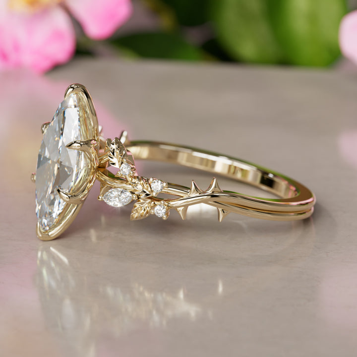 Rosewood Marquise Lab Diamond Engagement Flower Ring Nature Inspired By Valley Rose