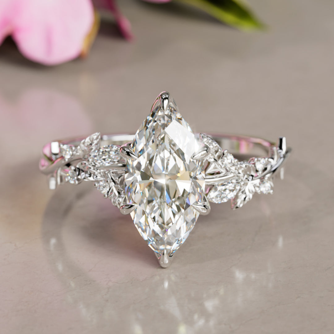 Rosewood Marquise Lab Diamond Engagement Flower Ring Nature Inspired By Valley Rose
