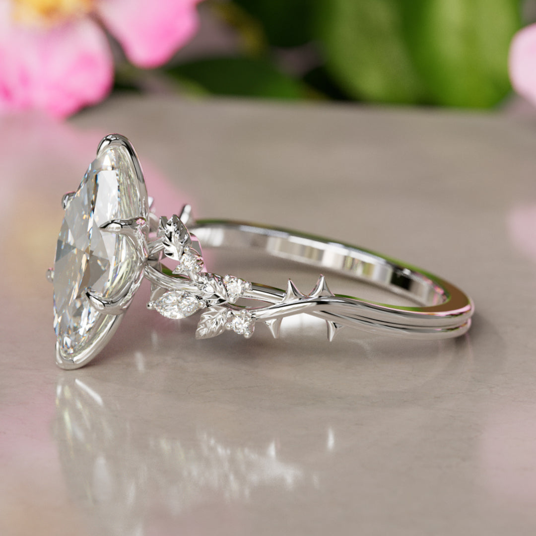 Rosewood Marquise Lab Diamond Engagement Flower Ring Nature Inspired By Valley Rose