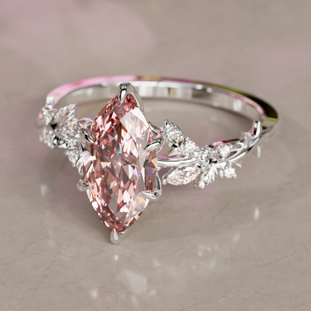 Rosewood Marquise Pink Lab Diamond Engagement Flower Ring Nature Inspired By Valley Rose