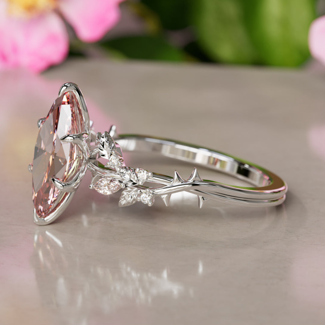 Rosewood Marquise Pink Lab Diamond Engagement Flower Ring Nature Inspired By Valley Rose