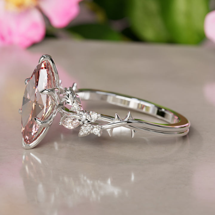 Rosewood Marquise Pink Lab Diamond Engagement Flower Ring Nature Inspired By Valley Rose