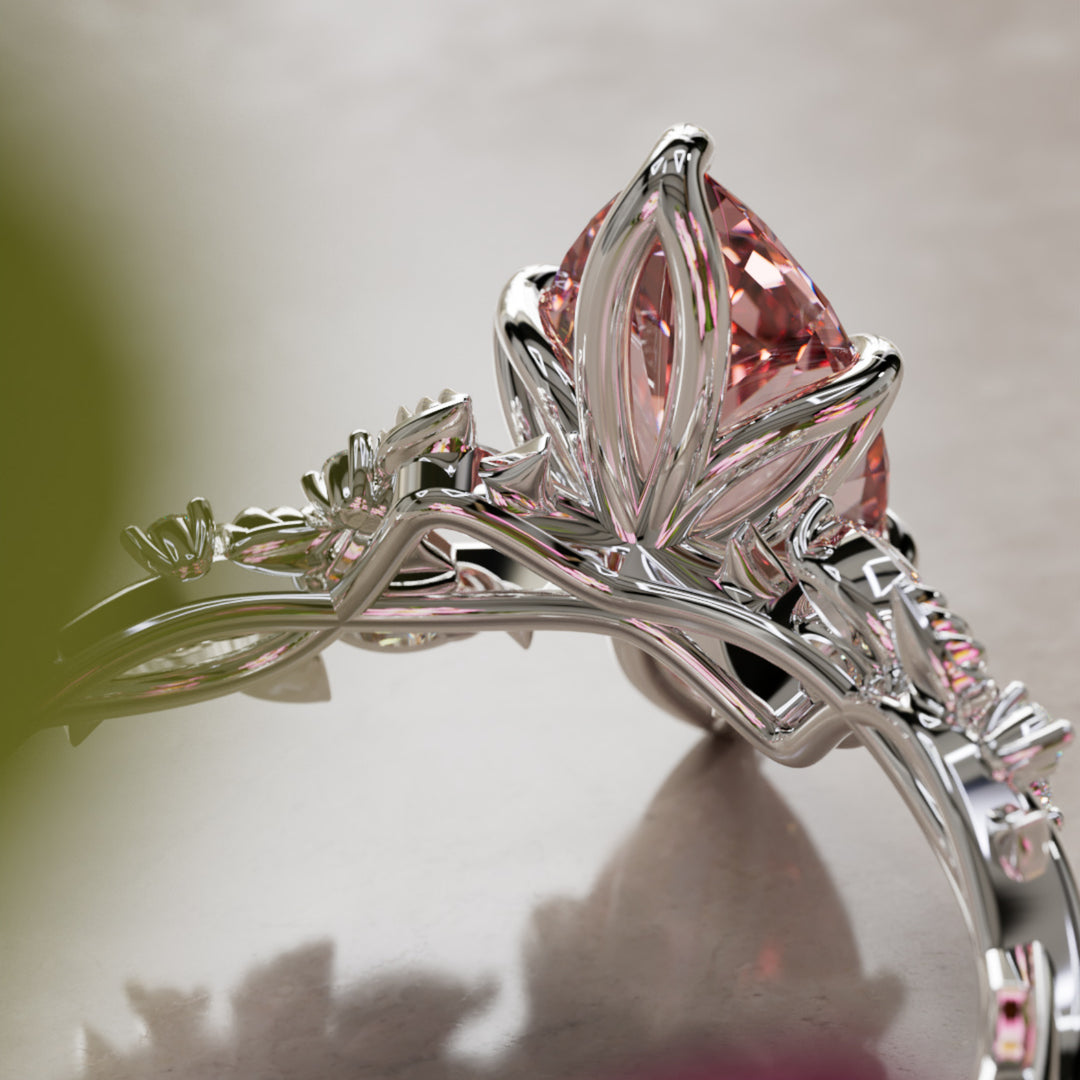Rosewood Marquise Pink Lab Diamond Engagement Flower Ring Nature Inspired By Valley Rose