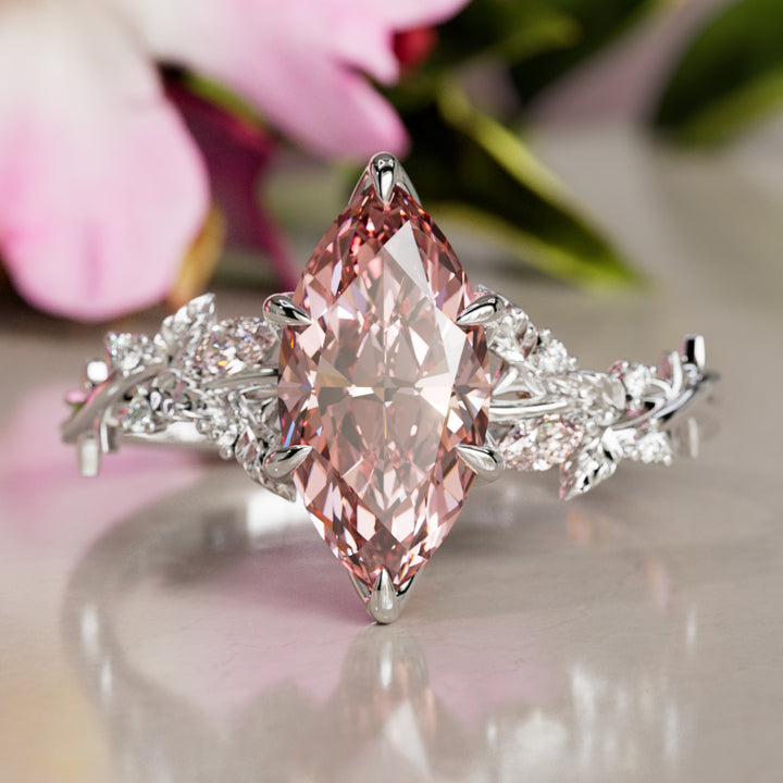 Rosewood Marquise Pink Lab Diamond Engagement Flower Ring Nature Inspired By Valley Rose