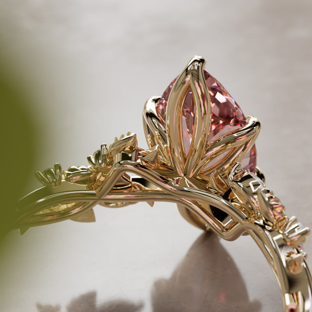 Rosewood Marquise Pink Lab Diamond Engagement Flower Ring Nature Inspired By Valley Rose