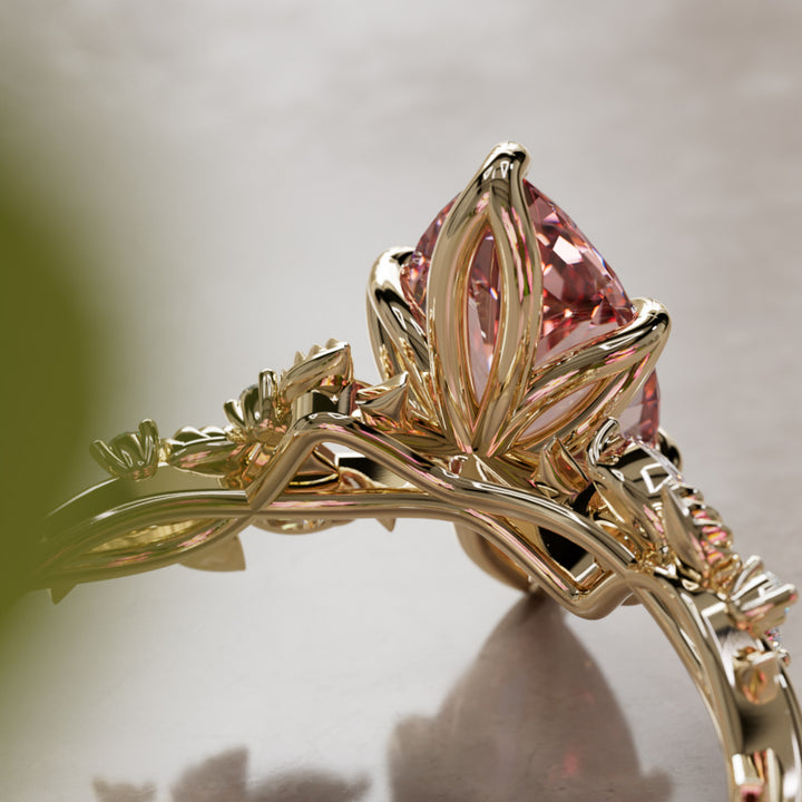 Rosewood Marquise Pink Lab Diamond Engagement Flower Ring Nature Inspired By Valley Rose