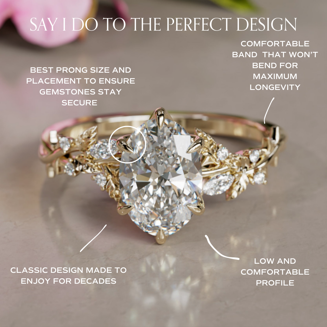 Rosewood Oval Lab Diamond Engagement Flower Ring Nature Inspired By Valley Rose