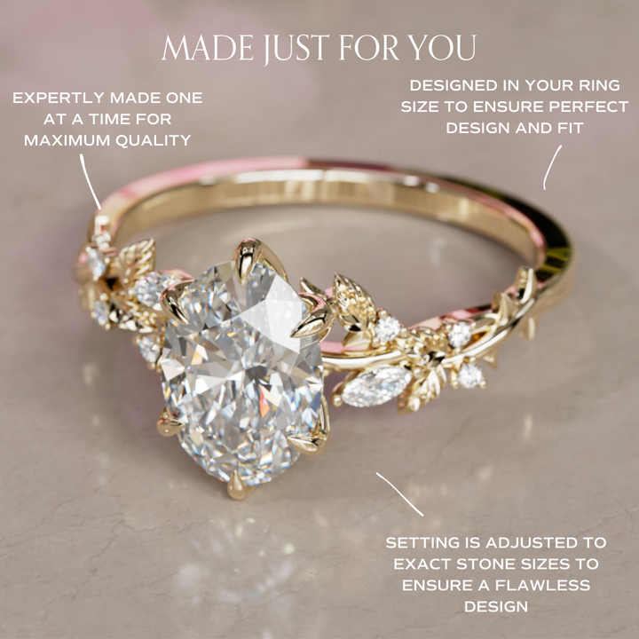 Rosewood Oval Lab Diamond Engagement Flower Ring Nature Inspired By Valley Rose