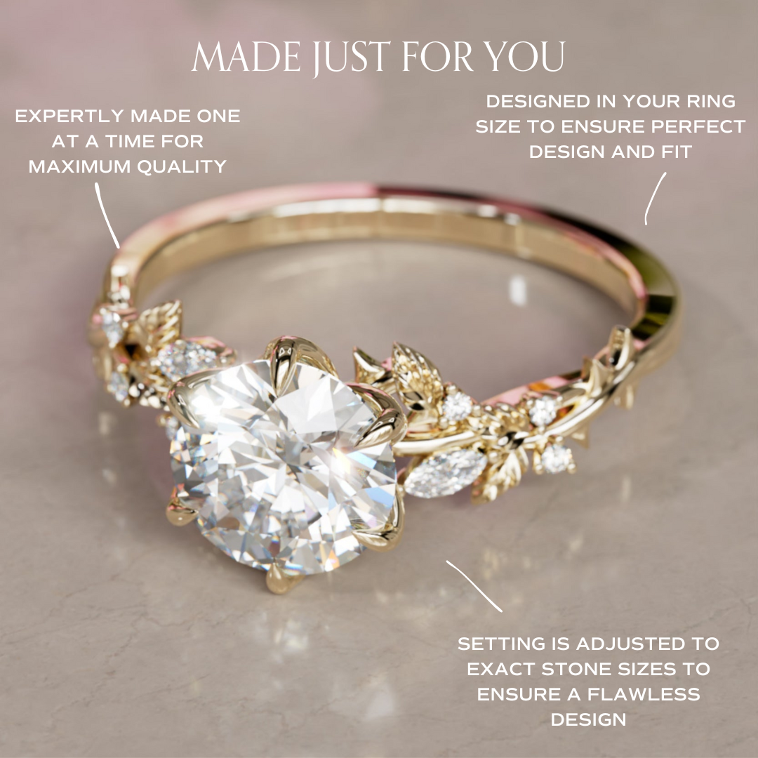 Rosewood Round Lab Diamond Engagement Flower Ring Nature Inspired By Valley Rose