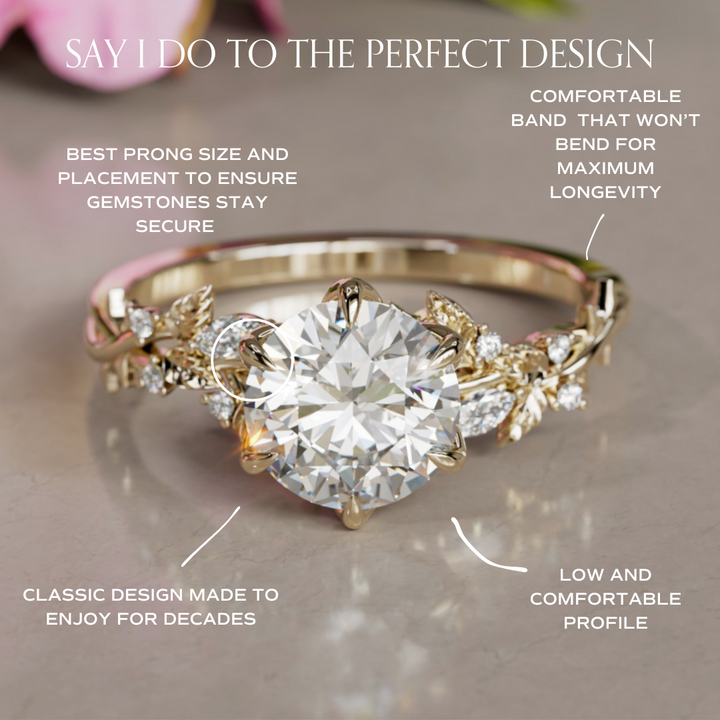 Rosewood Round Lab Diamond Engagement Flower Ring Nature Inspired By Valley Rose