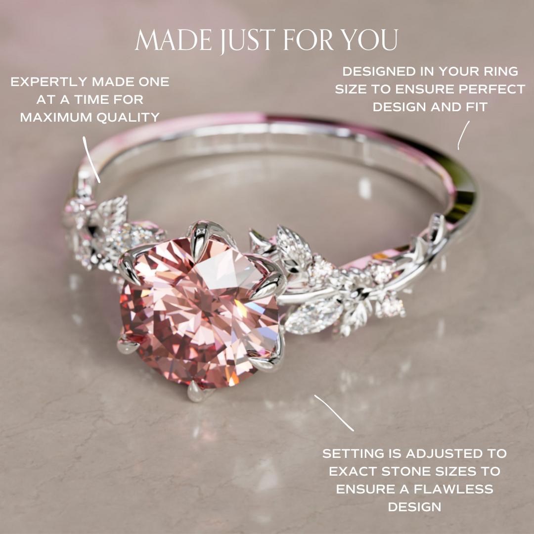 Rosewood Round Pink Lab Diamond Engagement Flower Ring Nature Inspired By Valley Rose
