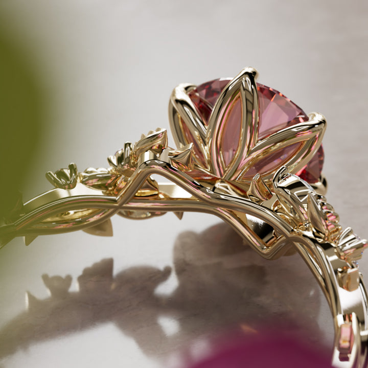 Rosewood Round Pink Lab Diamond Engagement Flower Ring Nature Inspired By Valley Rose