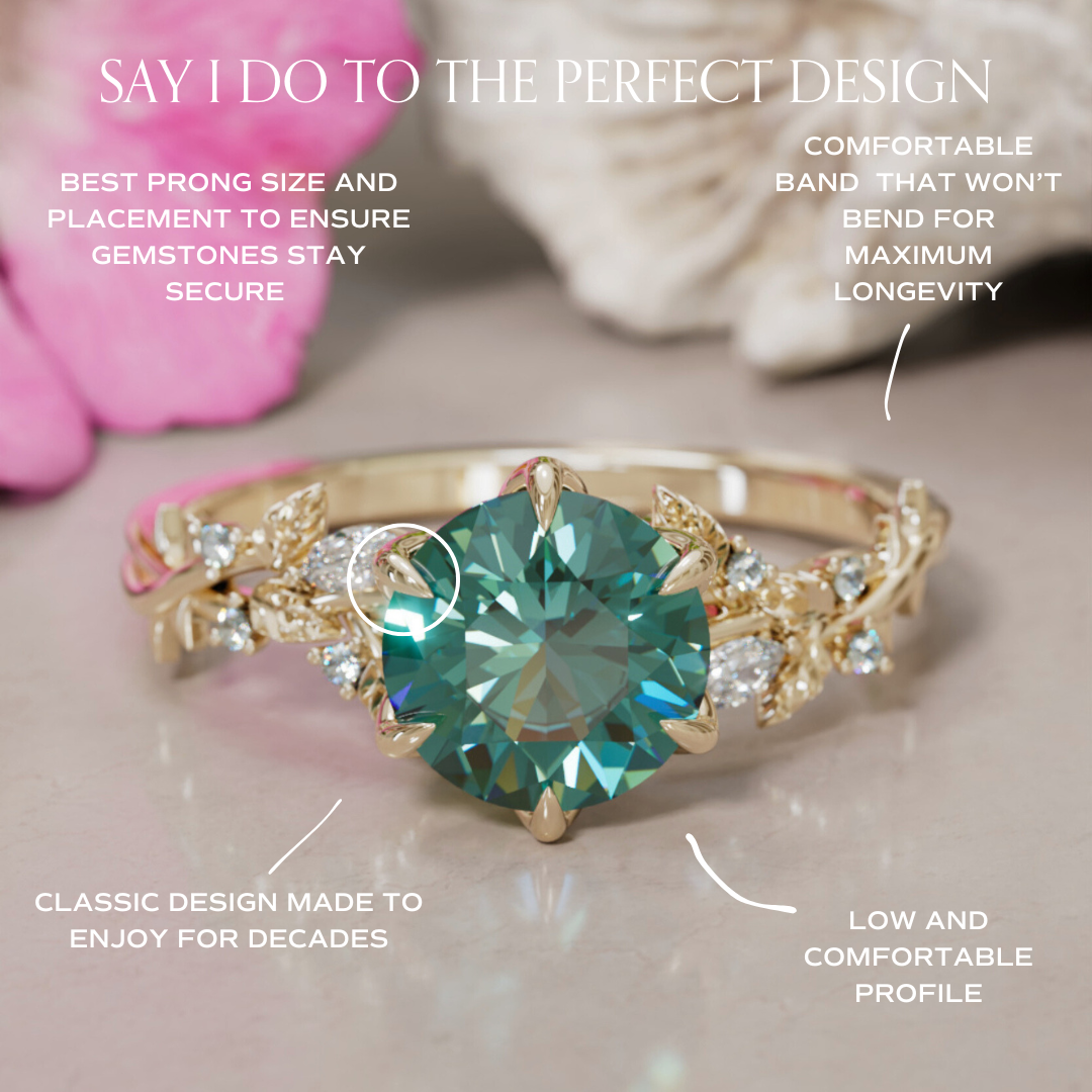 Rosewood Round Teal Sapphire Engagement Flower Ring Nature Inspired By Valley Rose
