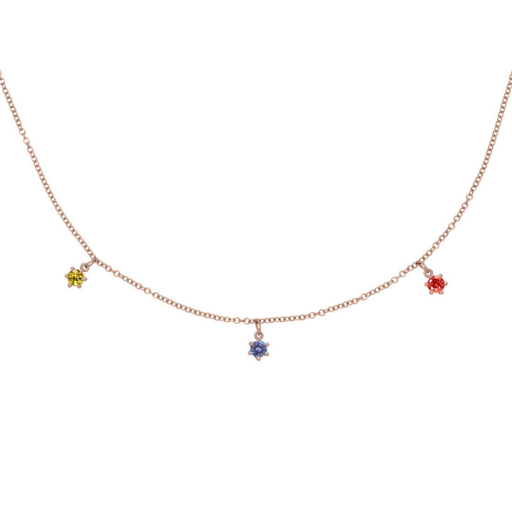 Sagittarius Zodiac Gold Fringe Necklace with Tanzanite, Sapphire & Garnet 16" Chain By Valley Rose Ethical Jewelry