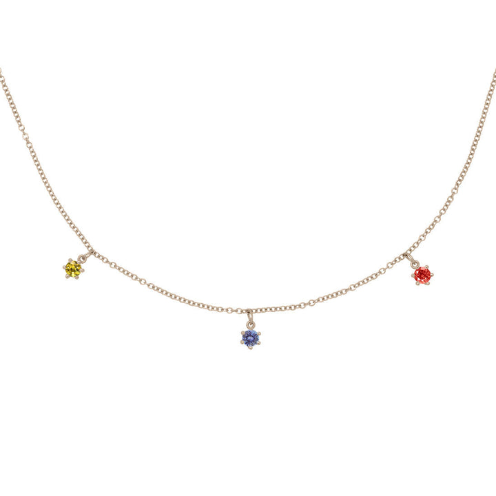 Sagittarius Zodiac Gold Fringe Necklace with Tanzanite, Sapphire & Garnet 16" Chain By Valley Rose Ethical Jewelry
