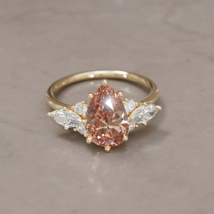 Serena Pear Peach Lab Diamond Unique Vintage Engagement Ring By Valley Rose