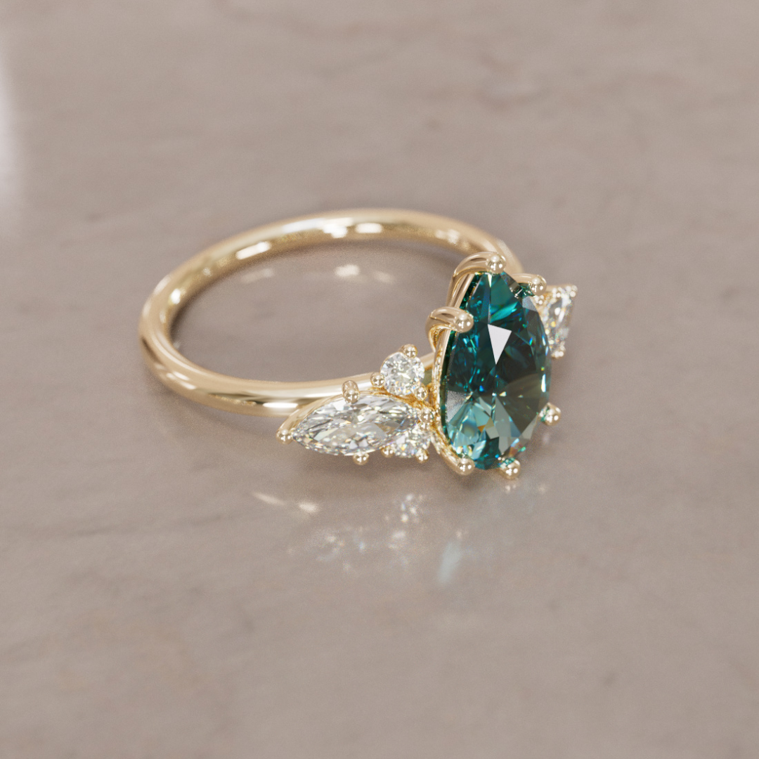 Serena Pear Teal Sapphire Unique Fantasy Engagement Ring By Valley Rose